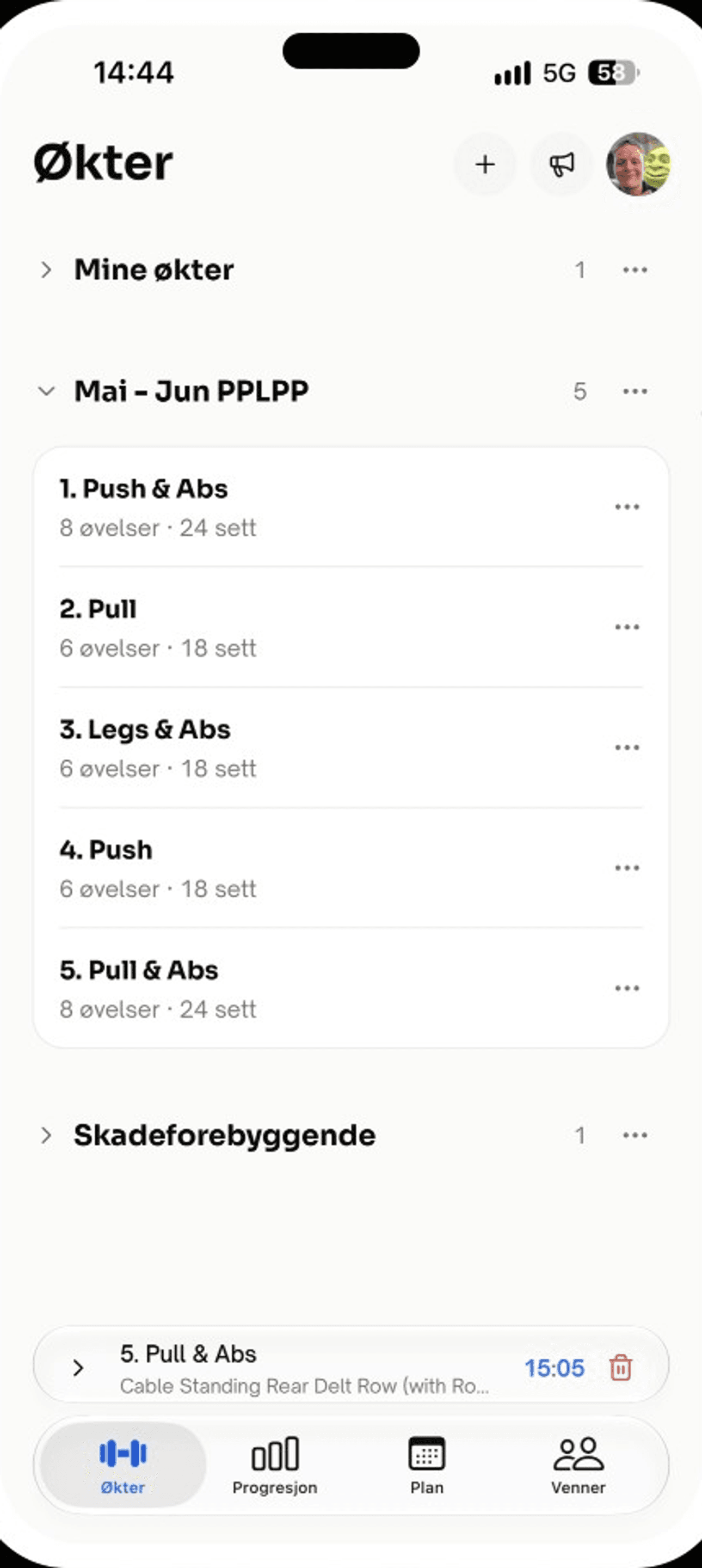 Øktmappen Mai – Jun PPLPP i Løft, med push, pull og legs.